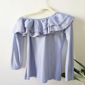 Blue Striped Off-Shoulder Blouse
